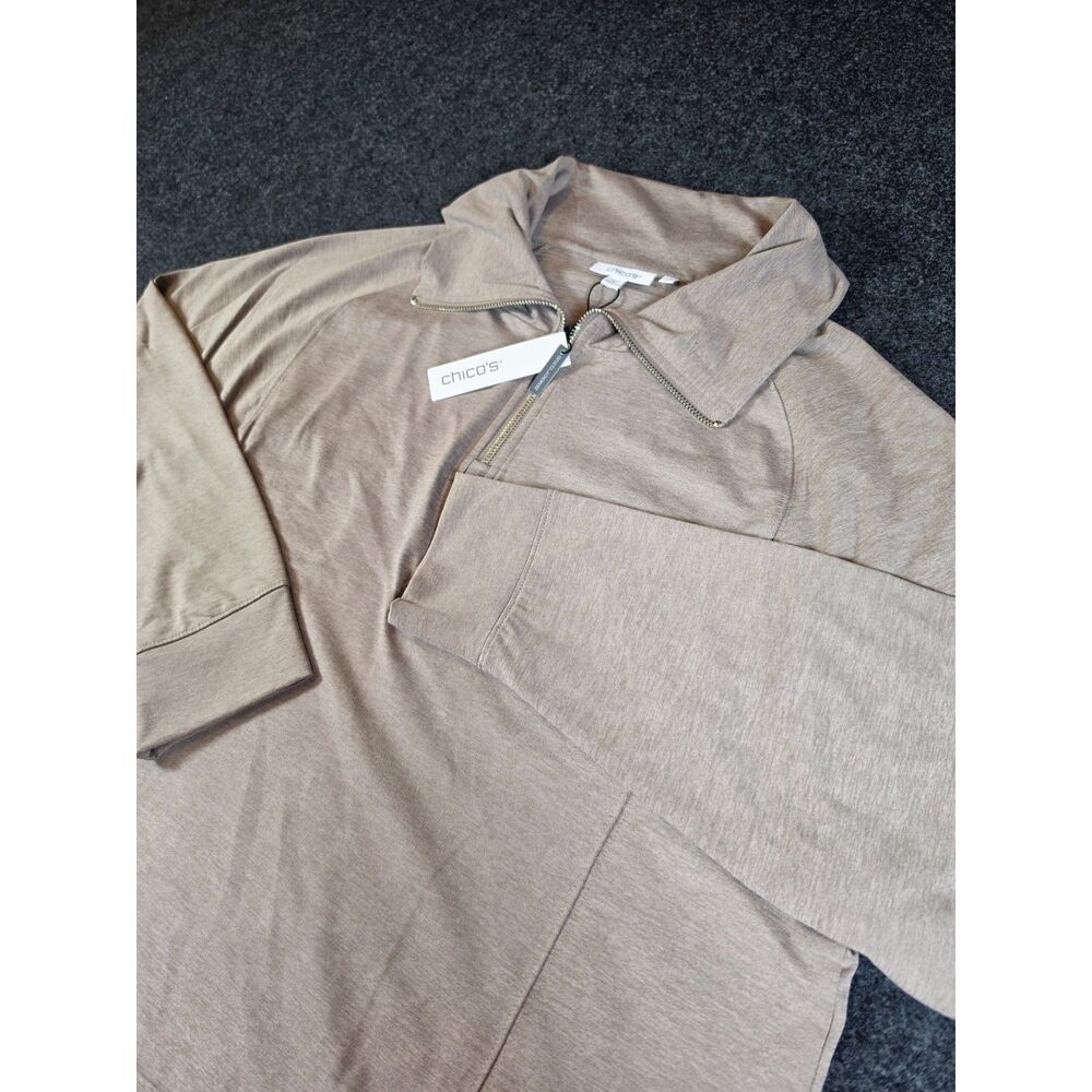 Chico's Zenergy Cloud Half Zip Pullover Women's 3 (US - XL) 16/18 Taupe NWT